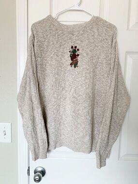 Vintage Cream Sweater with Floral Embroidery